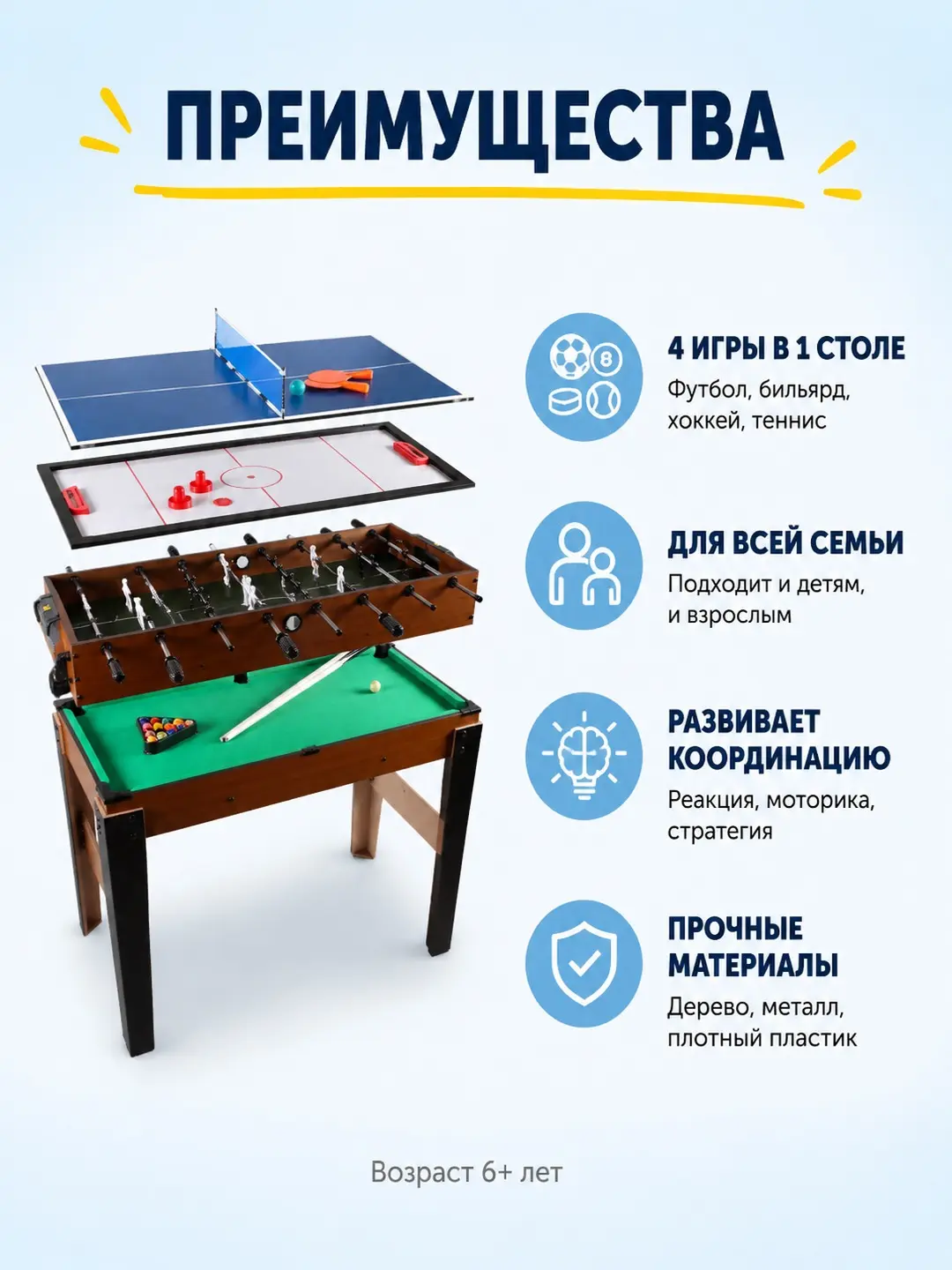 Stol futboli 4in1 Art. XJ6612 bolalar uchun rivojlantiruvchi o'yin majmuasi — 2-rasm