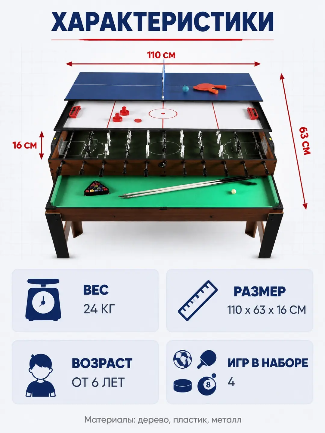 Stol futboli 4in1 Art. XJ6612 bolalar uchun rivojlantiruvchi o'yin majmuasi — 4-rasm