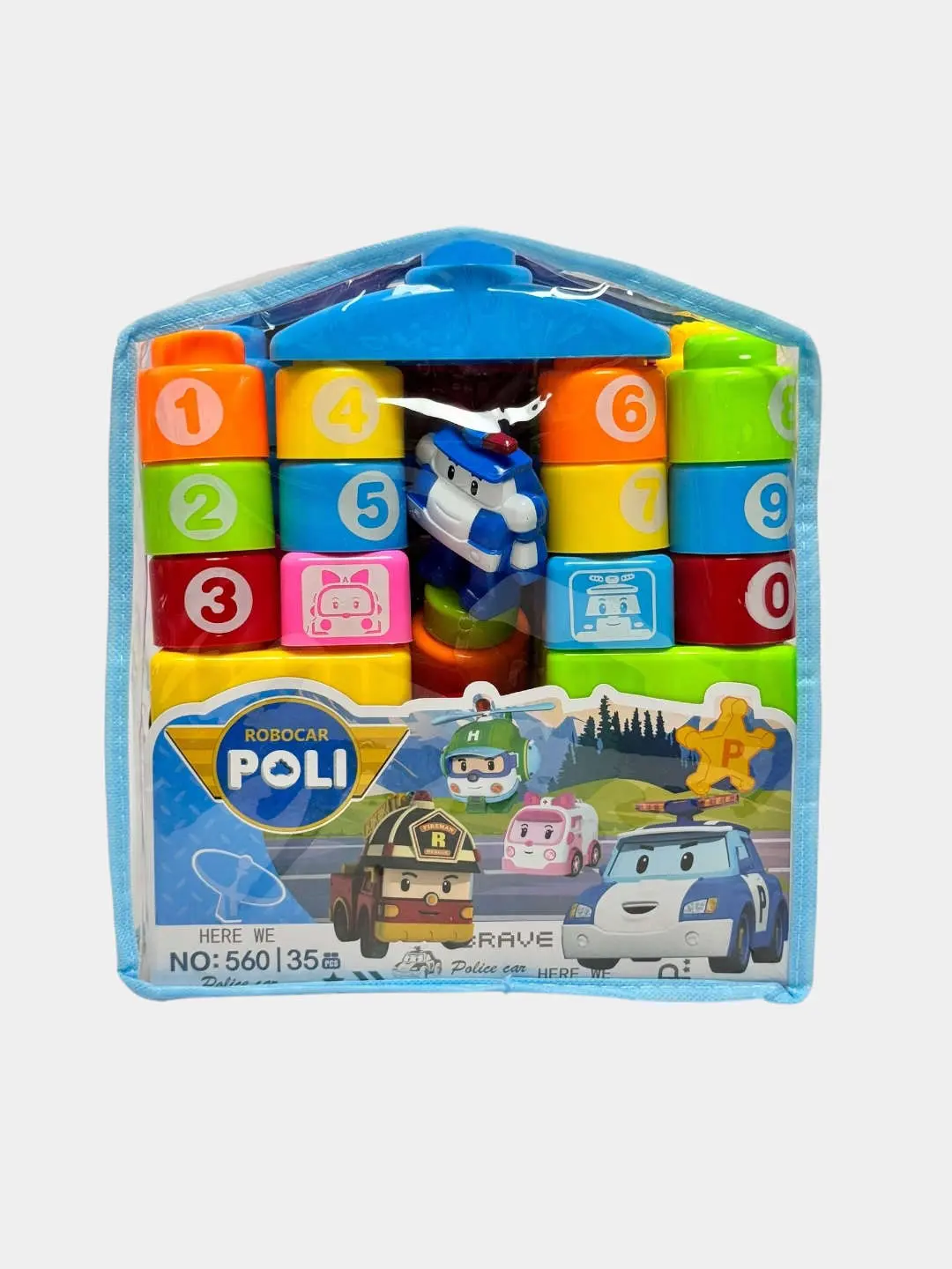 Poli Art bolalar konstruktori, Raqamlar va mashinalar, 1-3 yoshli bolalar uchun, Sumkali — 2-rasm