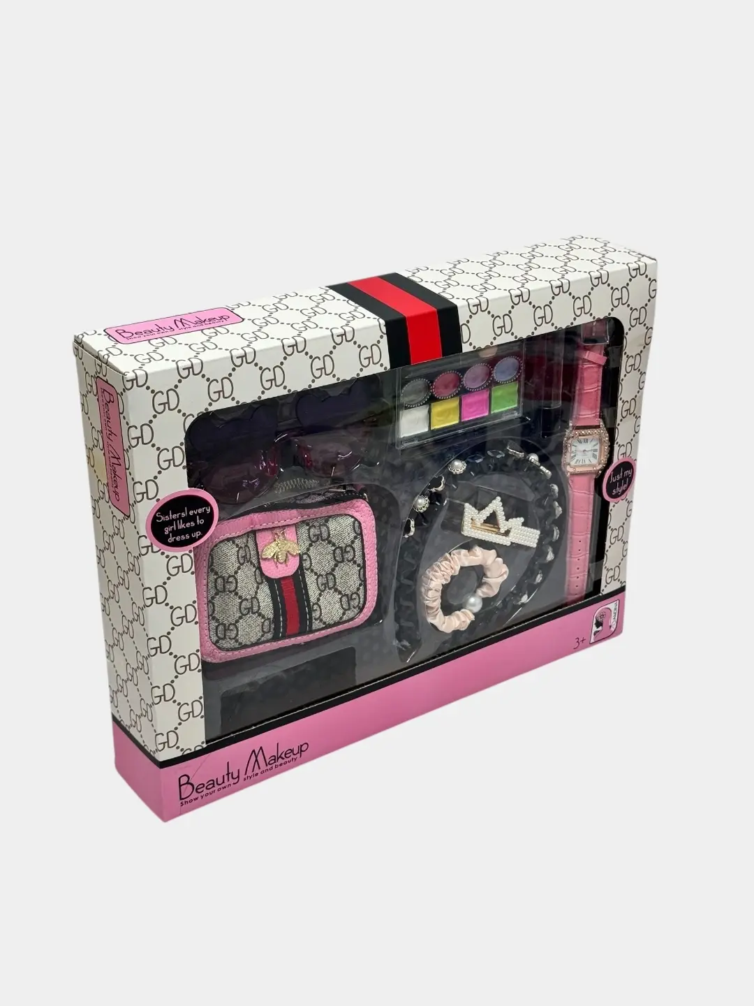 Qizlar uchun Beauty Makeup aksessuarlar to'plami, sumka, ko'zoynak va soat bilan
