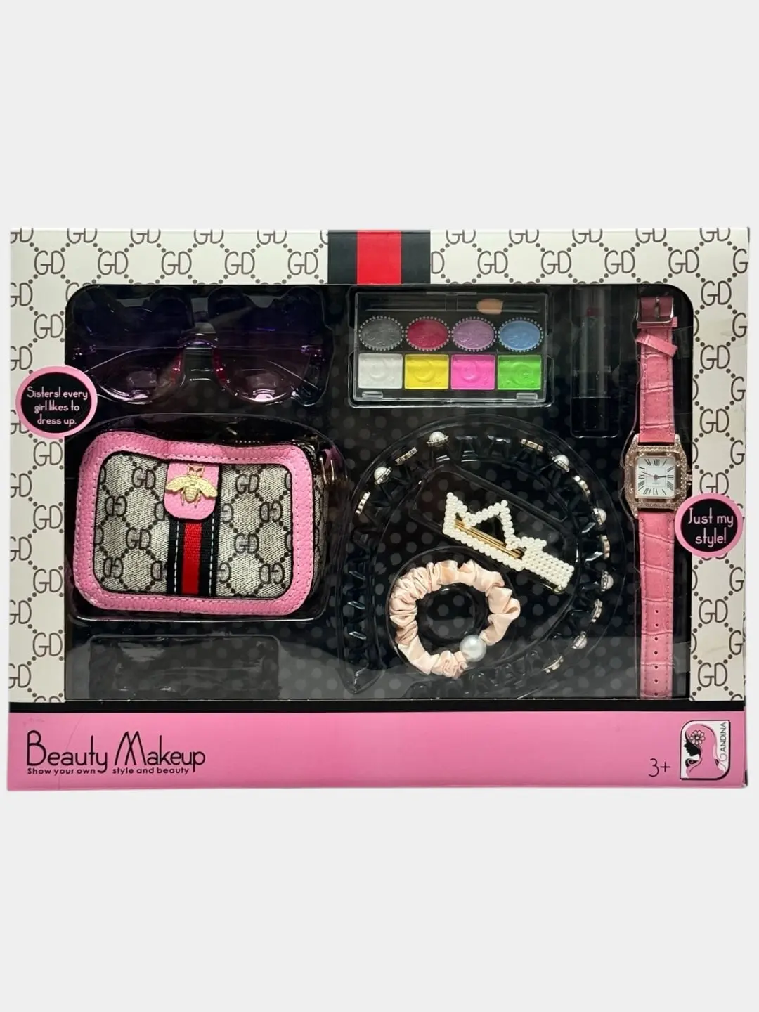 Qizlar uchun Beauty Makeup aksessuarlar to'plami, sumka, ko'zoynak va soat bilan — 2-rasm