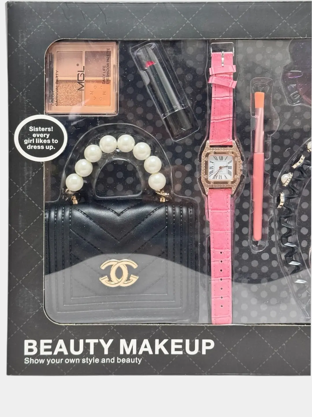 Qizlar uchun aksessuarlar to'plami Beauty Makeup sumka, soat va ko'zoynak bilan — 3-rasm