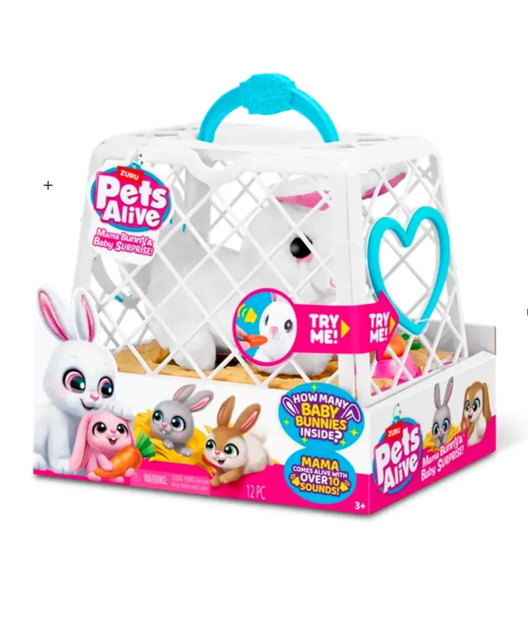 Интерактивный набор ZURU Pets Alive Baby Bunnies, мама-зайчиха и зайчата-сюрпризы, для детей 3+ лет, развивающая игра