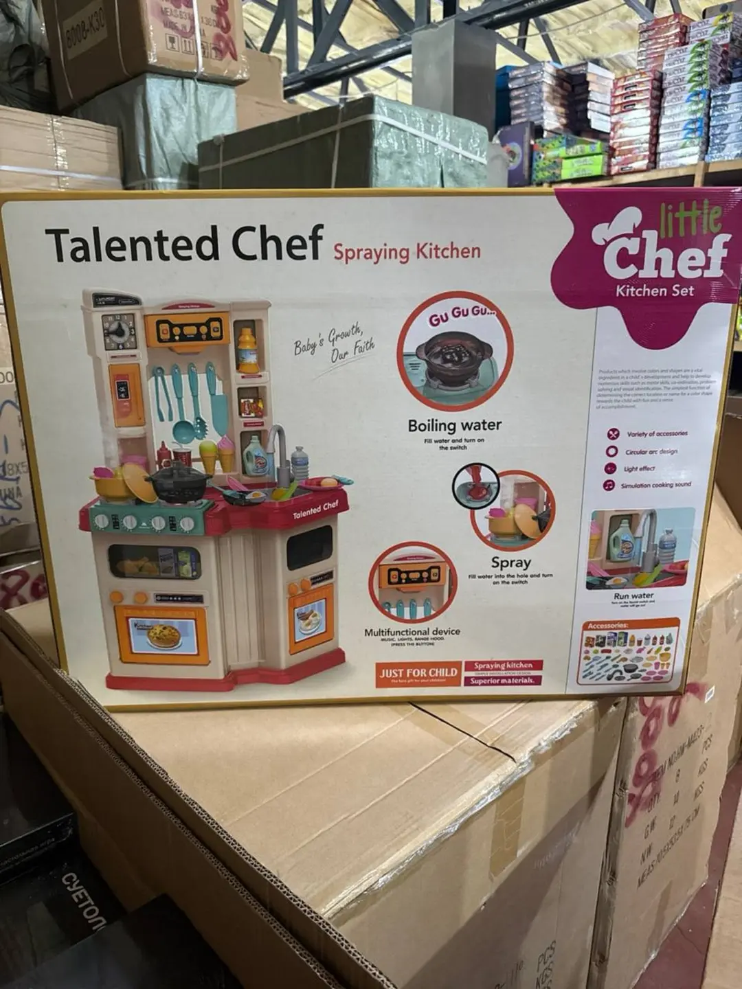 Talented Chef interaktiv o'yinchoq oshxonasi, bug'lash va suv effektlari bilan, bolalar uchun motorikasini rivojlantiruvchi — 2-rasm