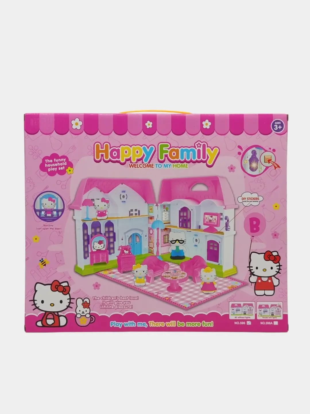 Hello Kitty o'yin to'plami ikki qavatli yig'iladigan qo'g'irchoq uyi mebel va figuralar — 3-rasm