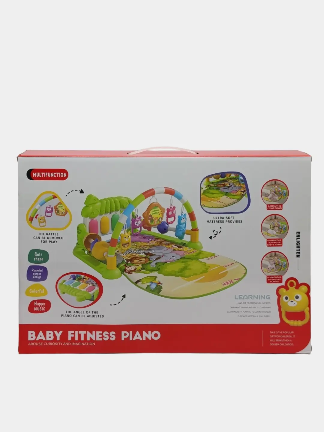 Chaqaloqlar uchun Baby Fitness Piano musiqiy o'yin gilamchasi, shiqildoqli va pianinoli — 2-rasm