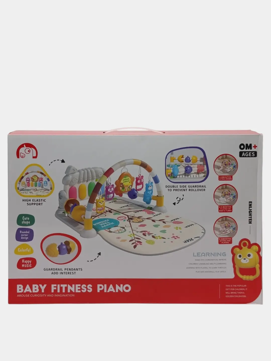 Chaqaloqlar uchun Baby Fitness Piano musiqiy o'yin gilamchasi, shiqildoqli va pianinoli — 3-rasm