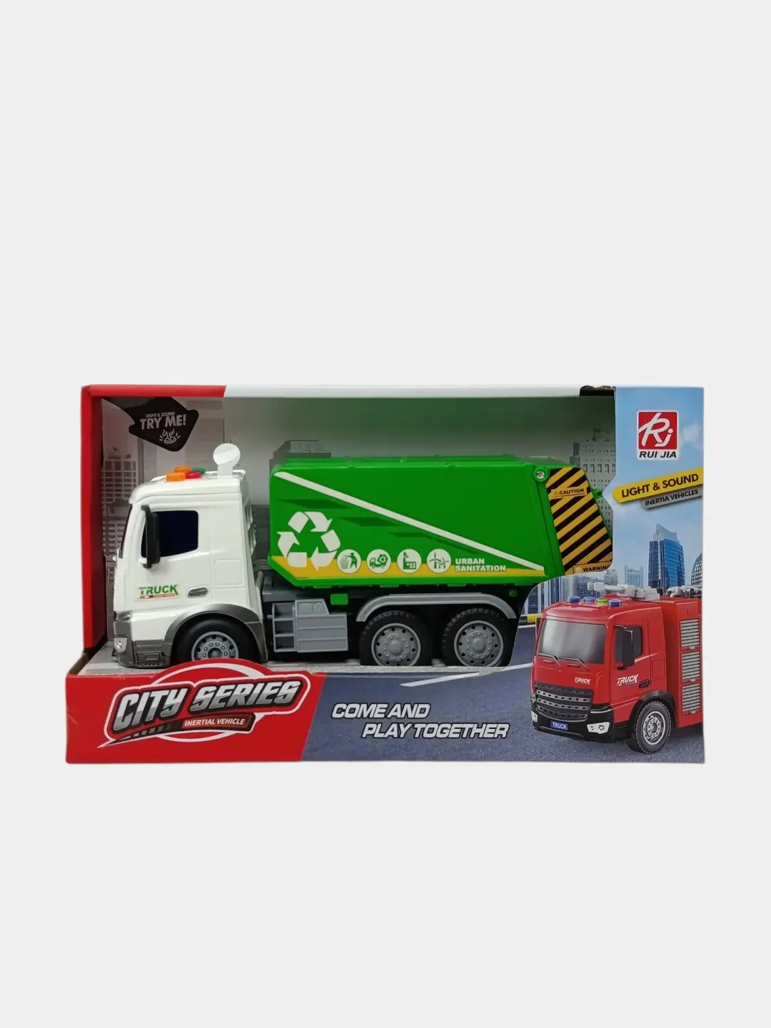 Inersion chiqindi mashinasi City Series 1:18, ovozli va chiroqli o'yinchoq — 2-rasm