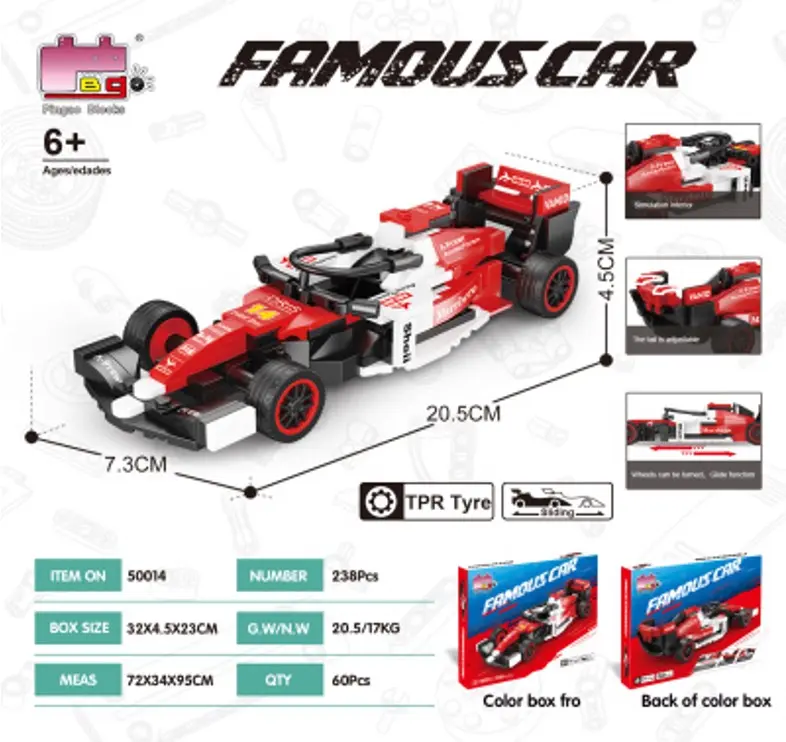 Konstruktor Formula 1 Qizil poyga mashinasi bolid, 238 qism, 6 yoshdan bolalar uchun — 4-rasm
