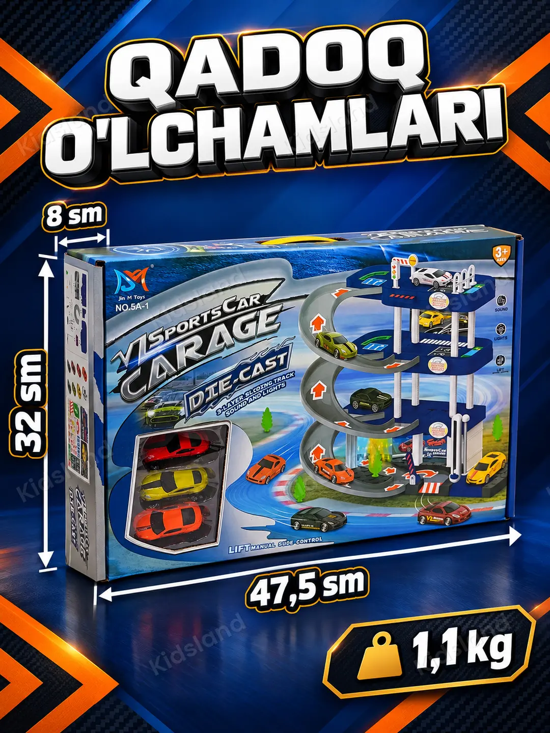 Sportkarlar uchun garaj Jin Yi Toys, liftli uch qavatli parking va chiroqli o'yinchoq — 4-rasm