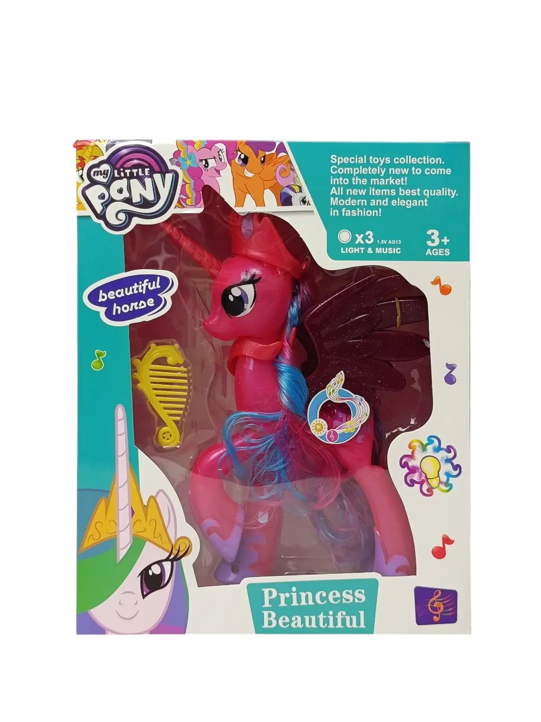Poni figurasi Princess Beautiful musiqali va chiroqli, tarog'i bilan qizlar uchun — 2-rasm
