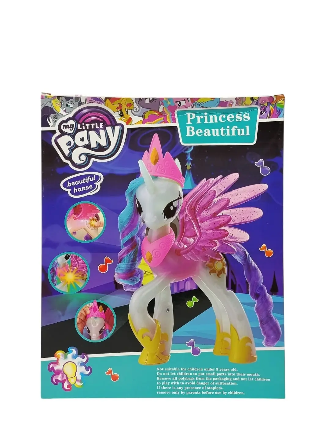 Poni figurasi Princess Beautiful musiqali va chiroqli, tarog'i bilan qizlar uchun — 3-rasm