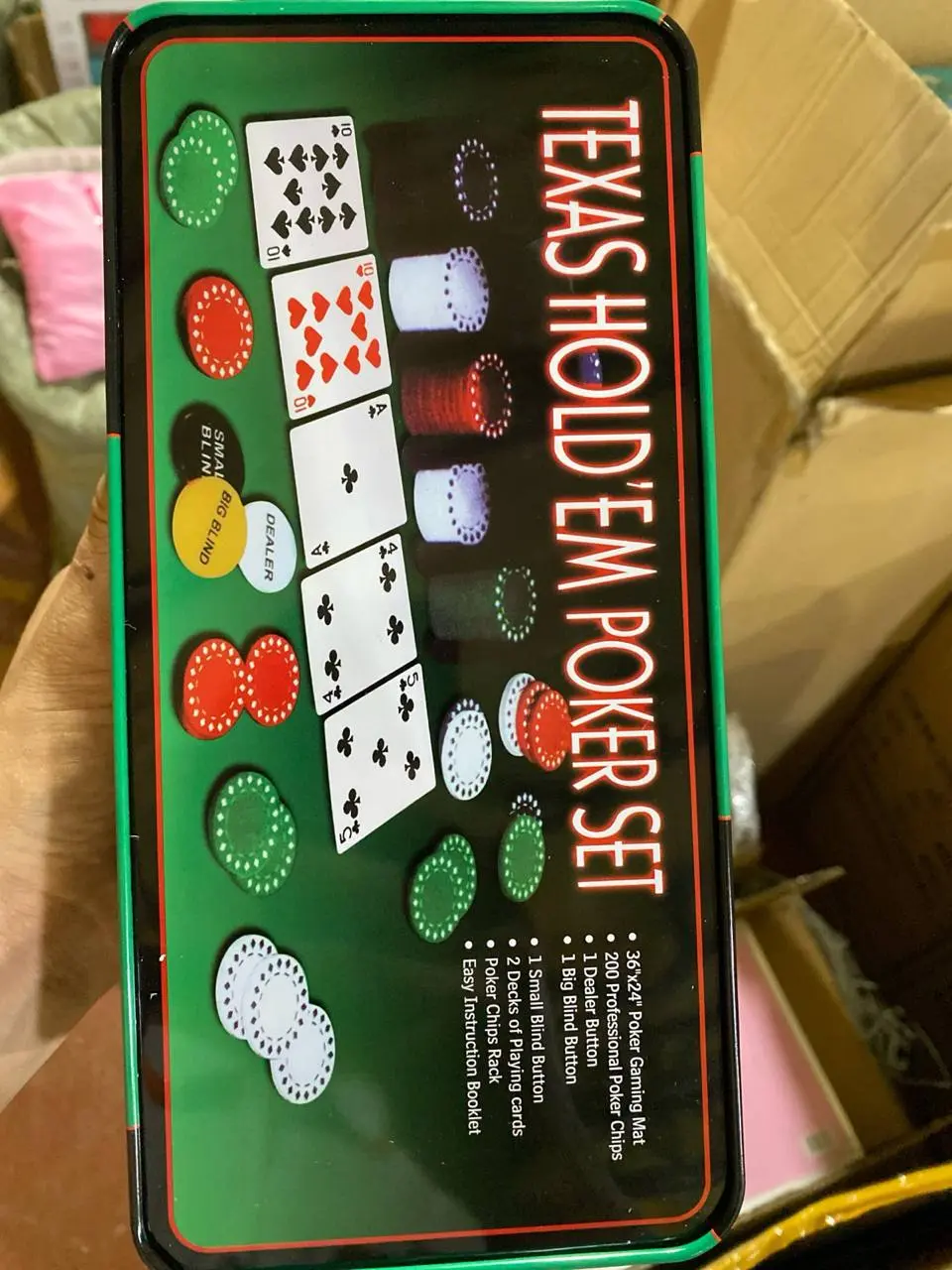 Professional poker o'yin to'plami 2 ta 1 da, 200 ta chip va mato, Kattalar uchun stol o'yini, Metall qutida