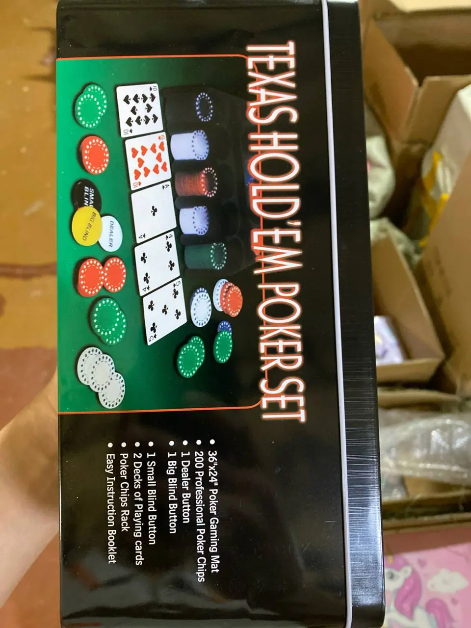 Professional poker o'yin to'plami 2 ta 1 da, 200 ta chip va mato, Kattalar uchun stol o'yini, Metall qutida — 2-rasm