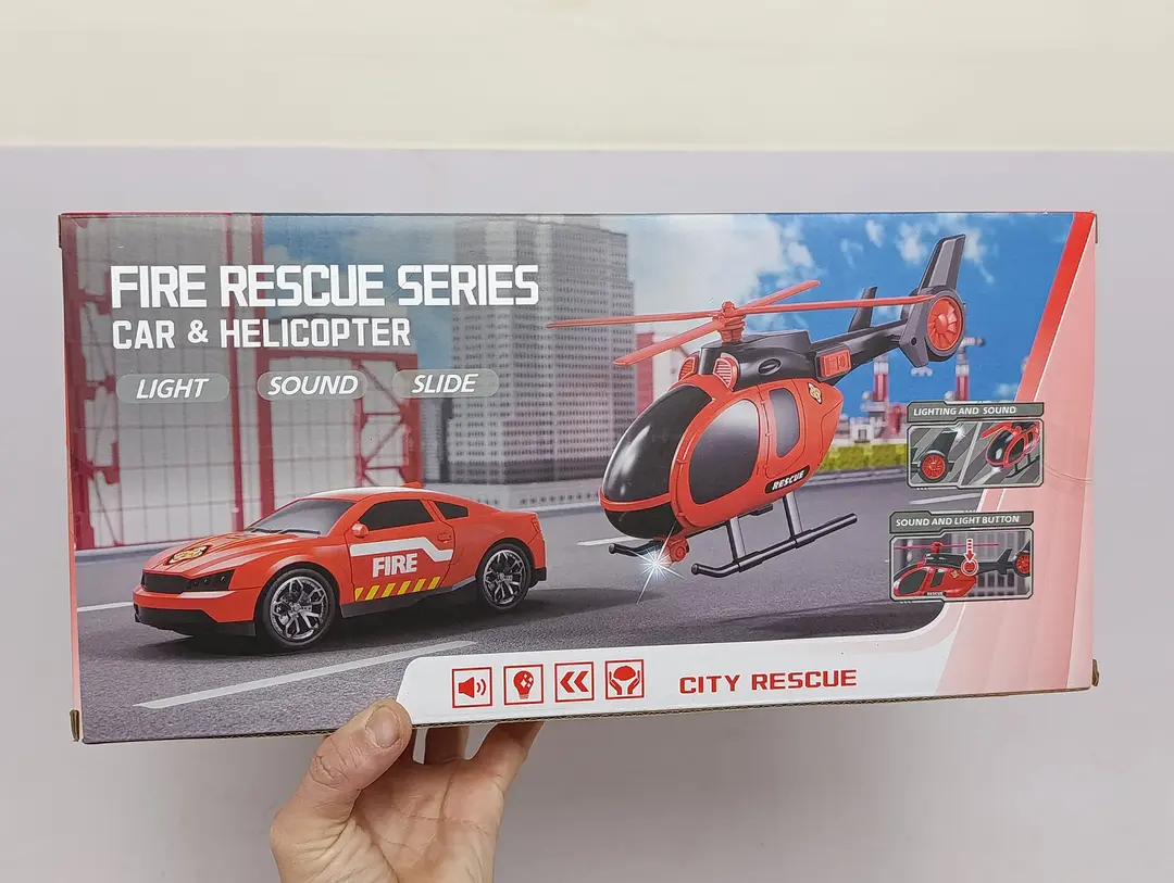 Qutqaruvchi vertolyot va mashina City Rescue, chiroqli va ovozli o'yin to'plami — 3-rasm