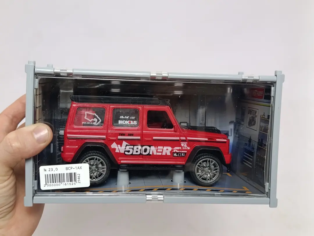 Gelenvagen konteynerda chiroqli mashina, 1:32 kolleksion model, oq vnedorojnik — 8-rasm