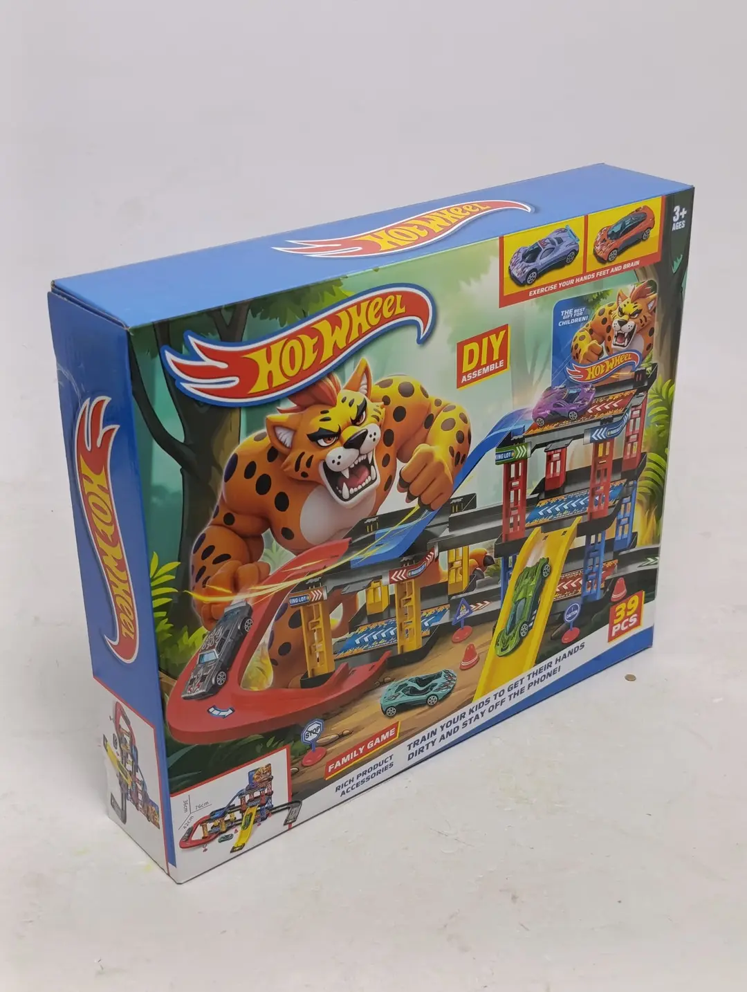 Hotwheel Garaj to'plami, ko'p darajali avtotrek va gepard figurasi, 39 detal — 5-rasm