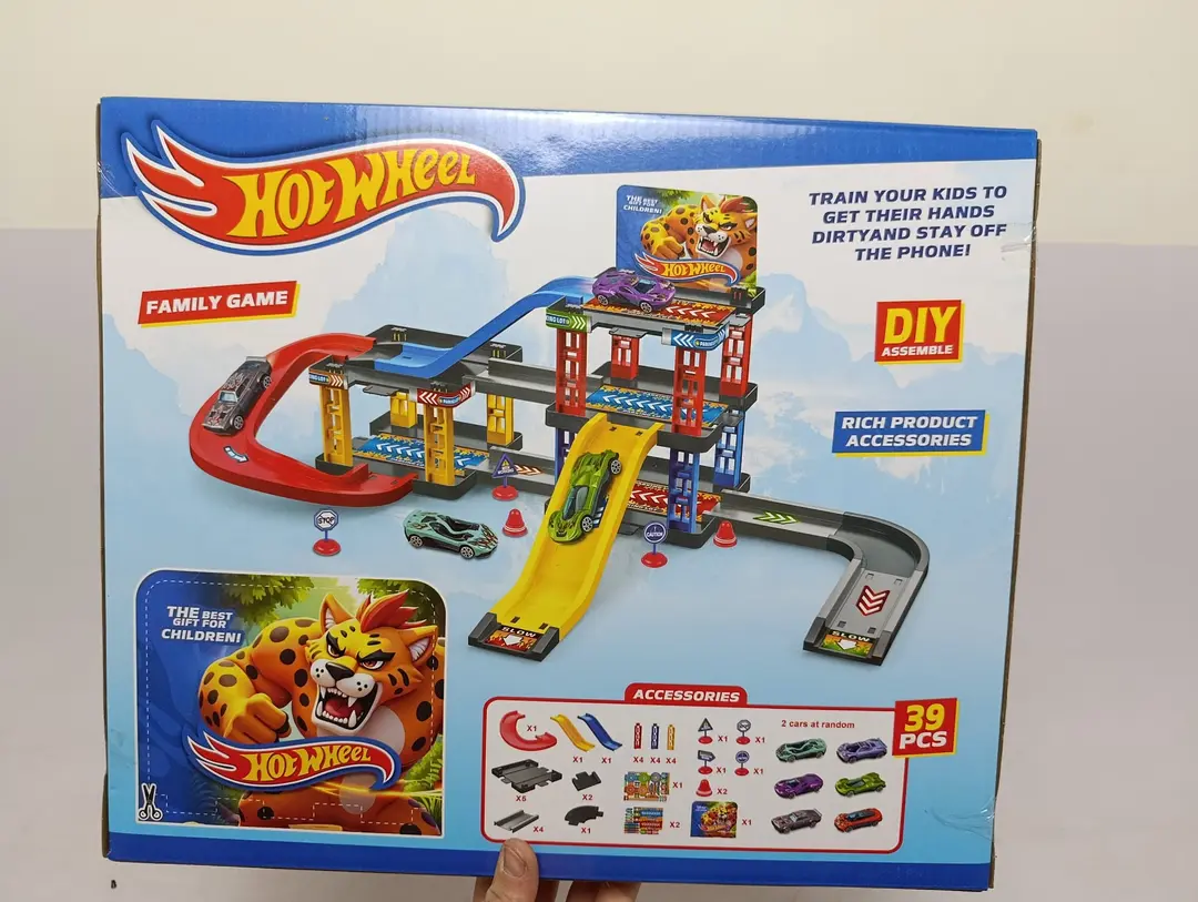 Hotwheel Garaj to'plami, ko'p darajali avtotrek va gepard figurasi, 39 detal — 6-rasm