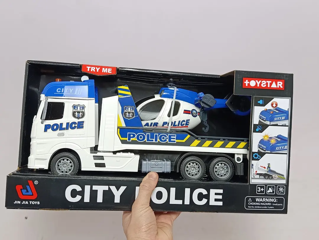 Politsiya evakuator mashinasi va vertolyot City Police, chiroqli va ovozli o'yinchoq to'plami — 2-rasm
