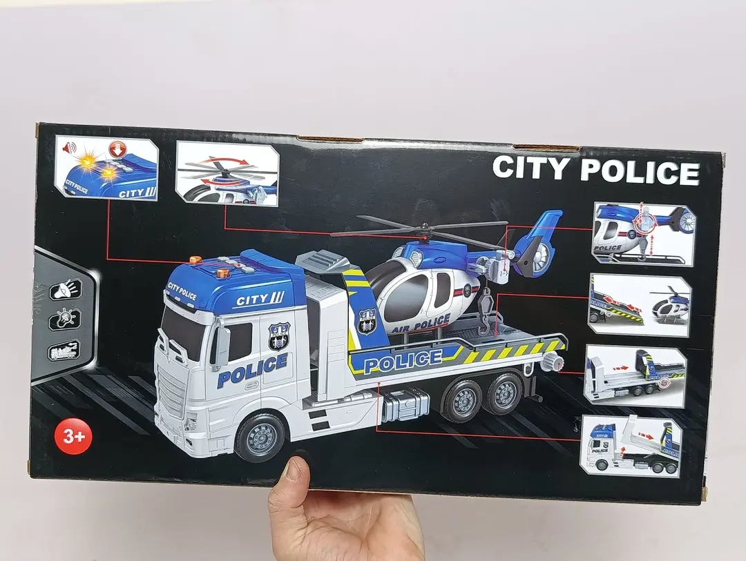 Politsiya evakuator mashinasi va vertolyot City Police, chiroqli va ovozli o'yinchoq to'plami — 3-rasm