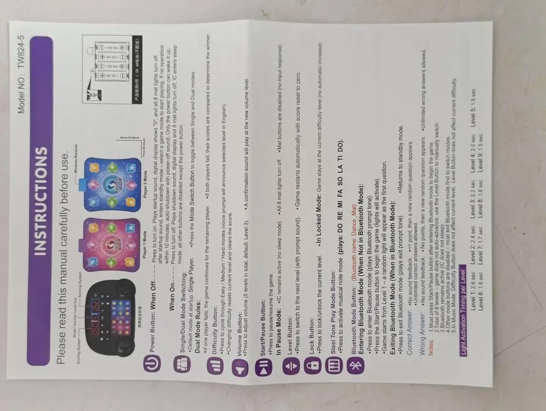 Interaktiv raqs gilamchasi Bluetooth bilan, 3 yoshli bolalar uchun rivojlantiruvchi o'yinchoq, Simsiz va sirpanmaydi — 5-rasm