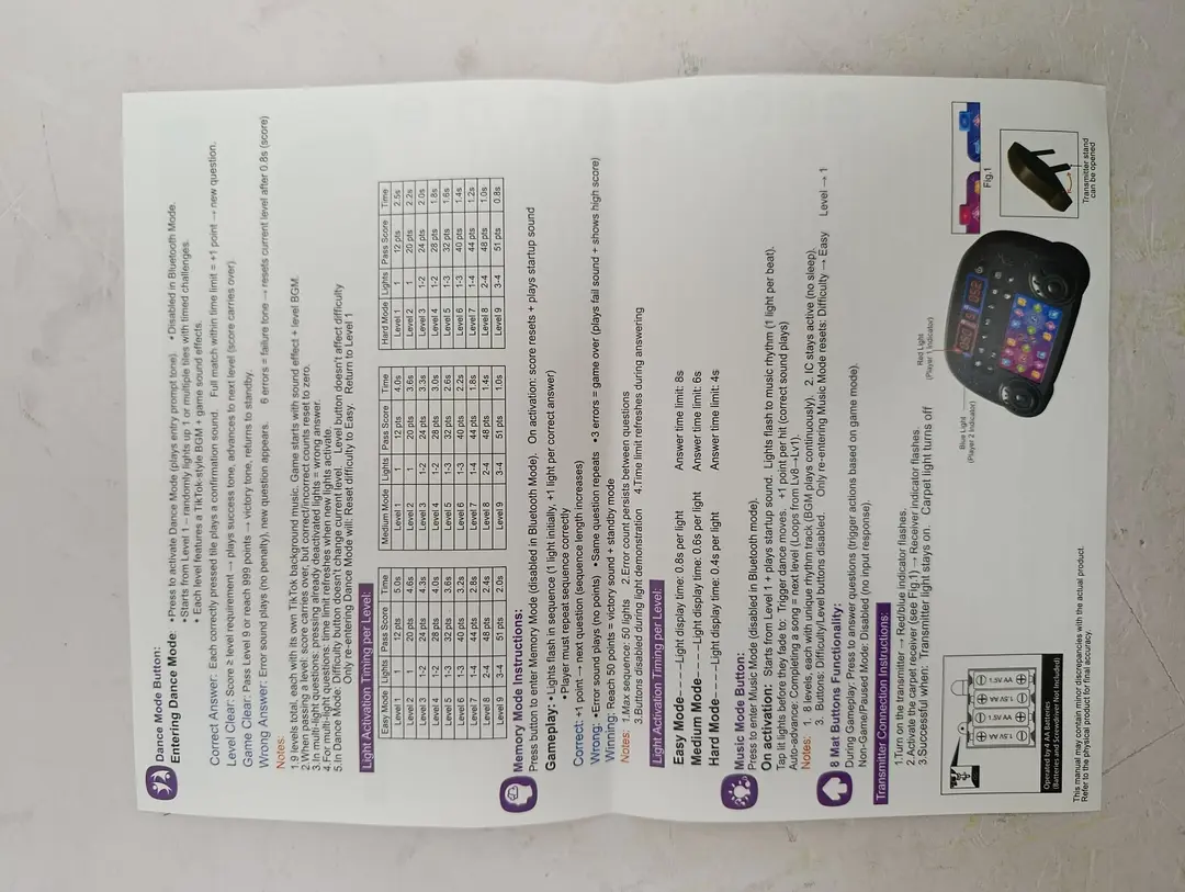 Interaktiv raqs gilamchasi Bluetooth bilan, 3 yoshli bolalar uchun rivojlantiruvchi o'yinchoq, Simsiz va sirpanmaydi — 6-rasm
