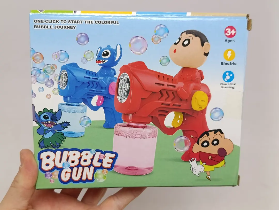 Elektr sovunli pufakchalar to'pponchasi Bubble Gun avtomatik Stich va Shin-tyan