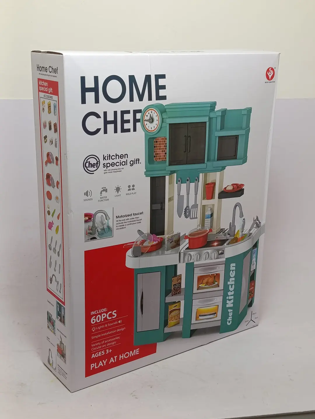 Bolalar o'yinchoq oshxonasi Home Chef, suv, chiroq va ovozli, 60 ta buyum