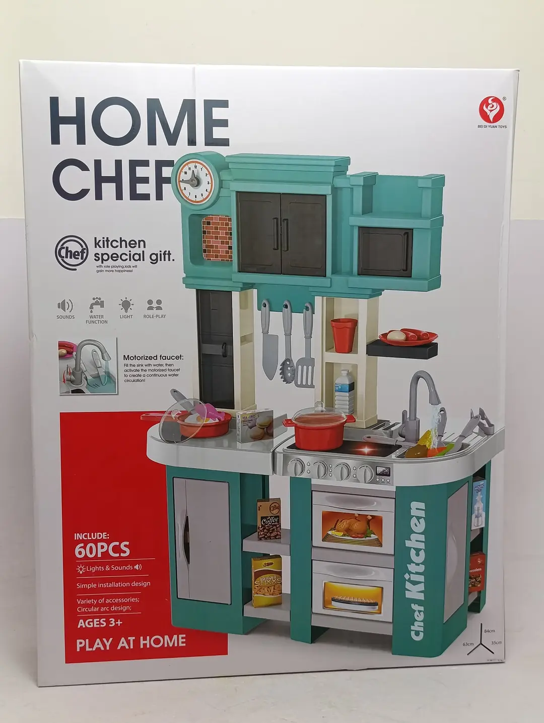 Bolalar o'yinchoq oshxonasi Home Chef, suv, chiroq va ovozli, 60 ta buyum — 2-rasm