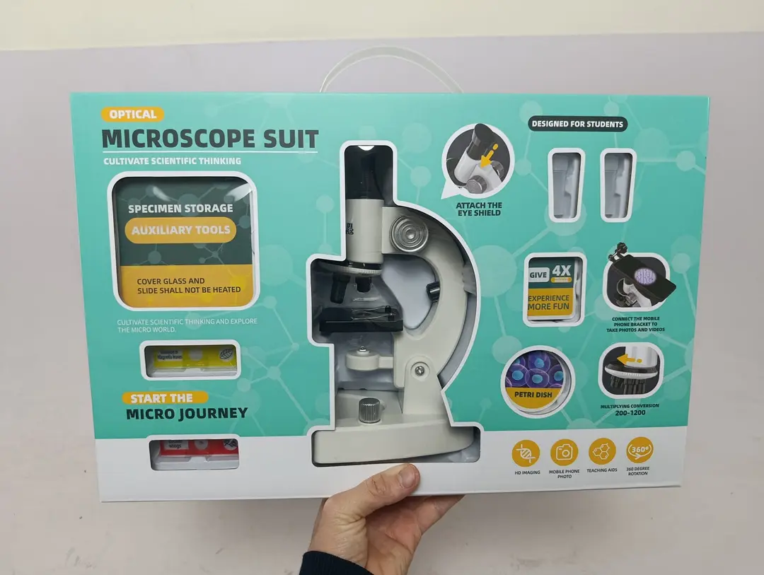 Optik mikroskop Microscope Suit, 1200 karrali o'quv to'plami, smartfon ushlagichi bilan