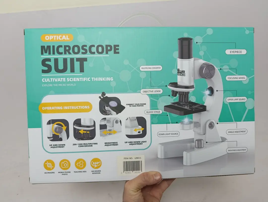 Optik mikroskop Microscope Suit, 1200 karrali o'quv to'plami, smartfon ushlagichi bilan — 2-rasm