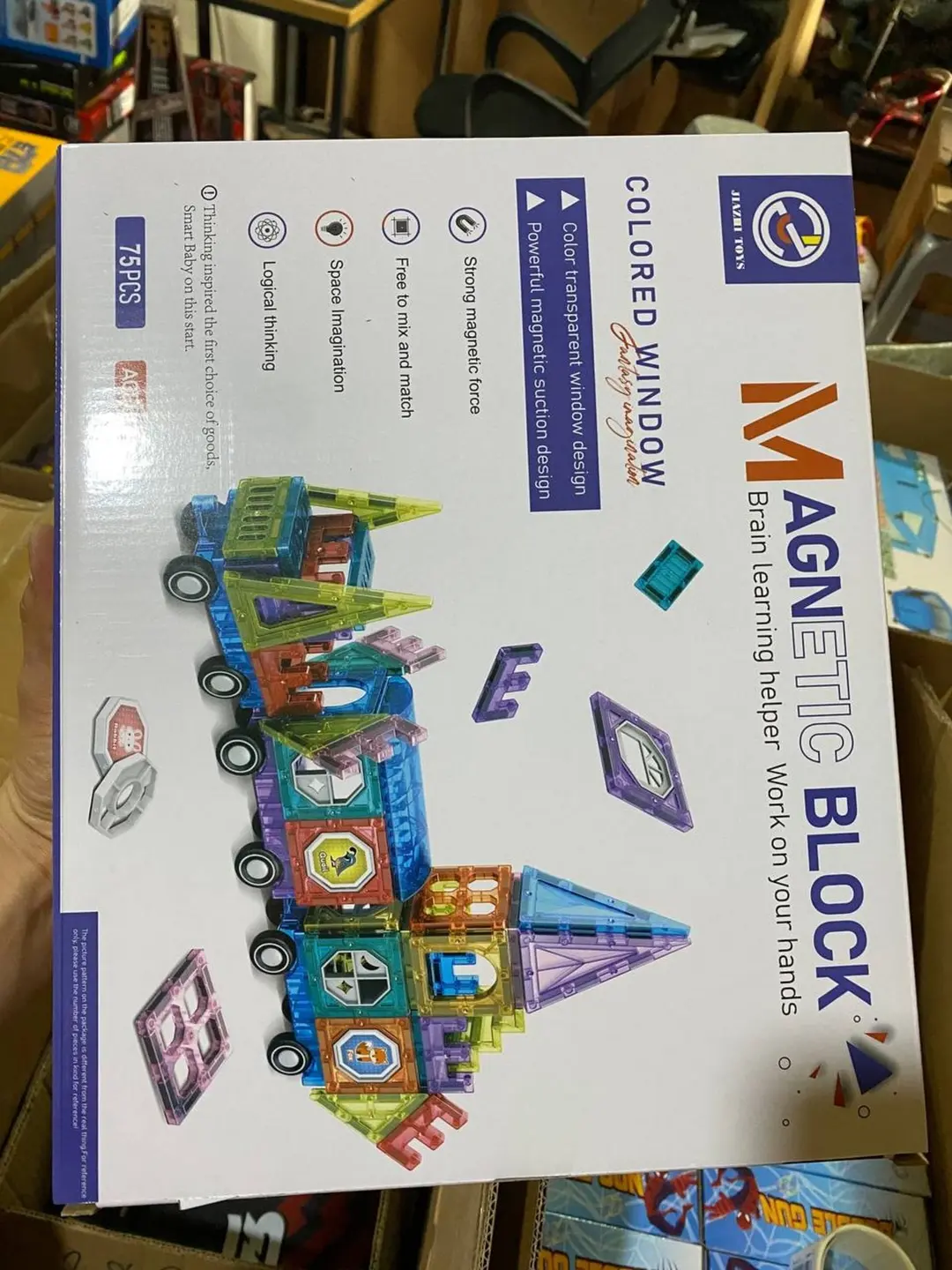Magnitli konstruktor Colored Window, 75 bo'lakli g'ildirakli baza, 3 yoshli bolalar uchun STEM o'yinchog'i — 2-rasm