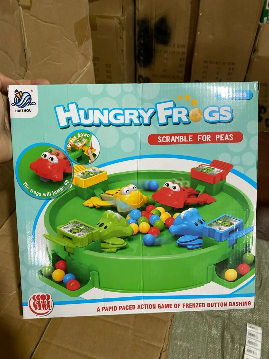 Hungry Frogs stol o'yini, Sharchali, Bolalar reaktsiyasi uchun — 2-rasm