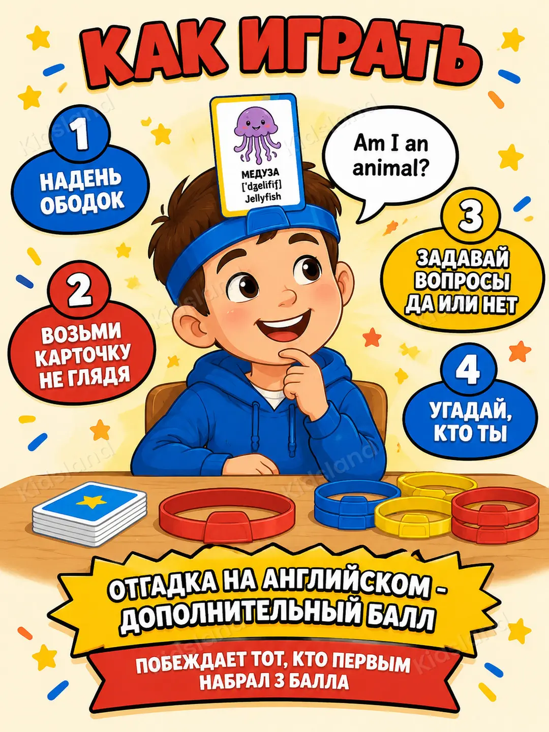 Kimman men stoli o'yini, Ingliz tilini o'rganish, 7 yoshdan bolalarga — 3-rasm