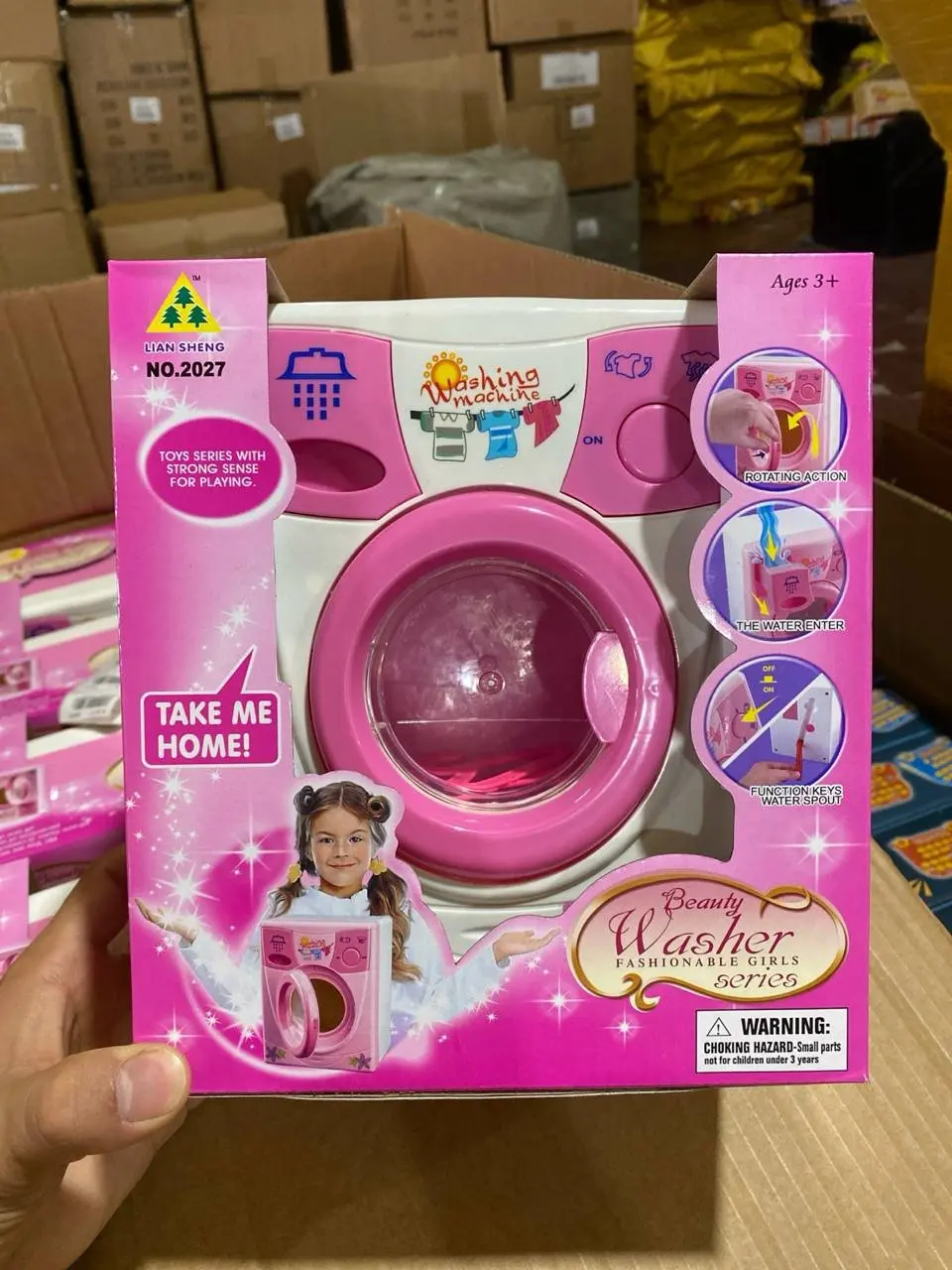 Lian Sheng bolalar uchun aylanadigan barabanli va ovozli o'yinchoq kir yuvish mashinasi