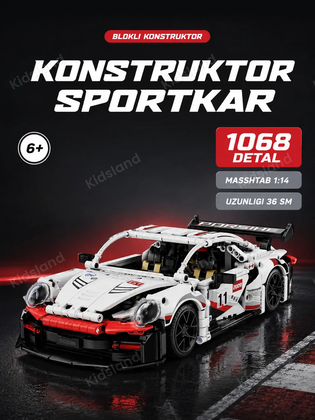 Konstruktor Sportkar 1:14, poyga superkari, 1068 detal, 36 sm model, 6+ — 7-rasm