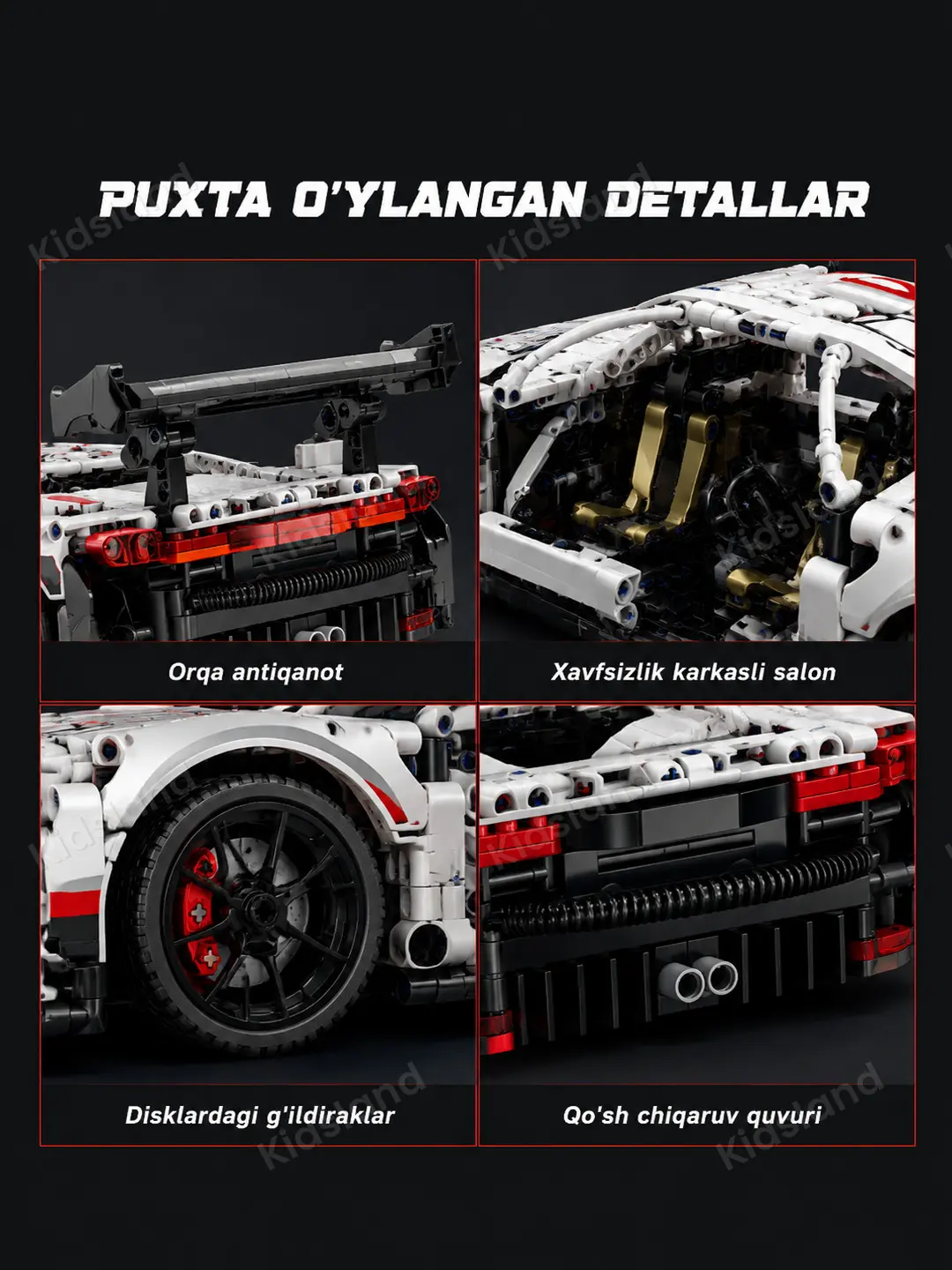 Konstruktor Sportkar 1:14, poyga superkari, 1068 detal, 36 sm model, 6+ — 9-rasm