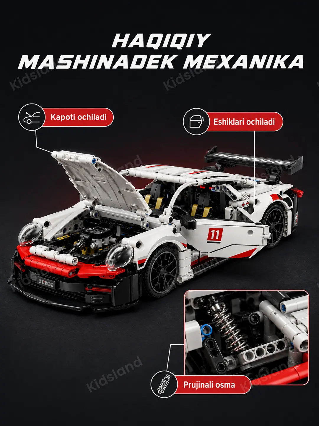 Konstruktor Sportkar 1:14, poyga superkari, 1068 detal, 36 sm model, 6+ — 10-rasm