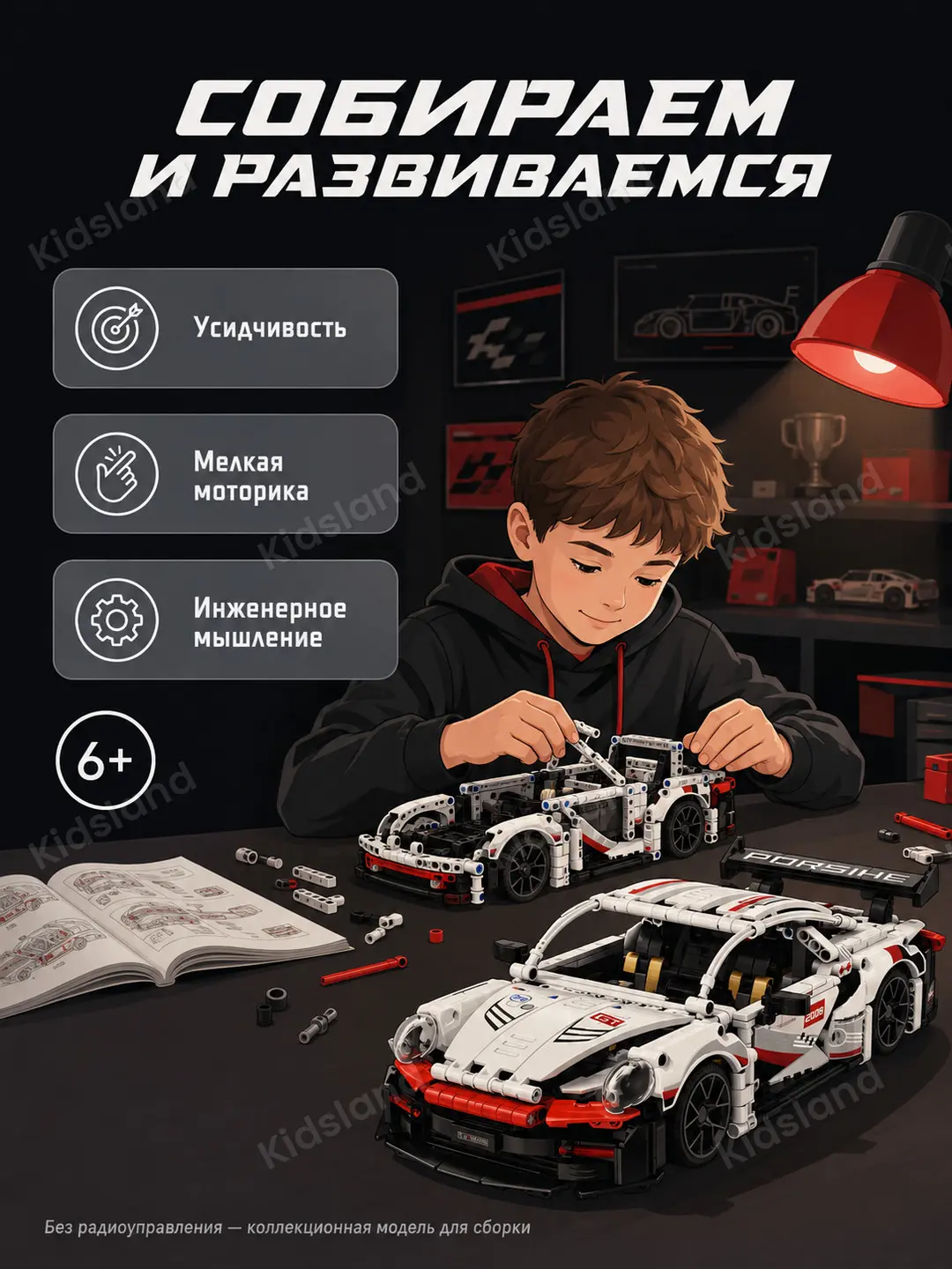 Konstruktor Sportkar 1:14, poyga superkari, 1068 detal, 36 sm model, 6+ — 5-rasm