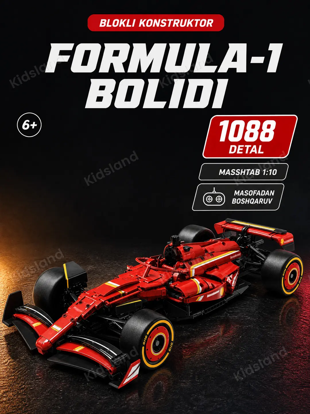 Radioboshqariladigan konstruktor Formula-1 bolidi Luck Brick, 1:10 masshtab, 1088 detallar — 7-rasm