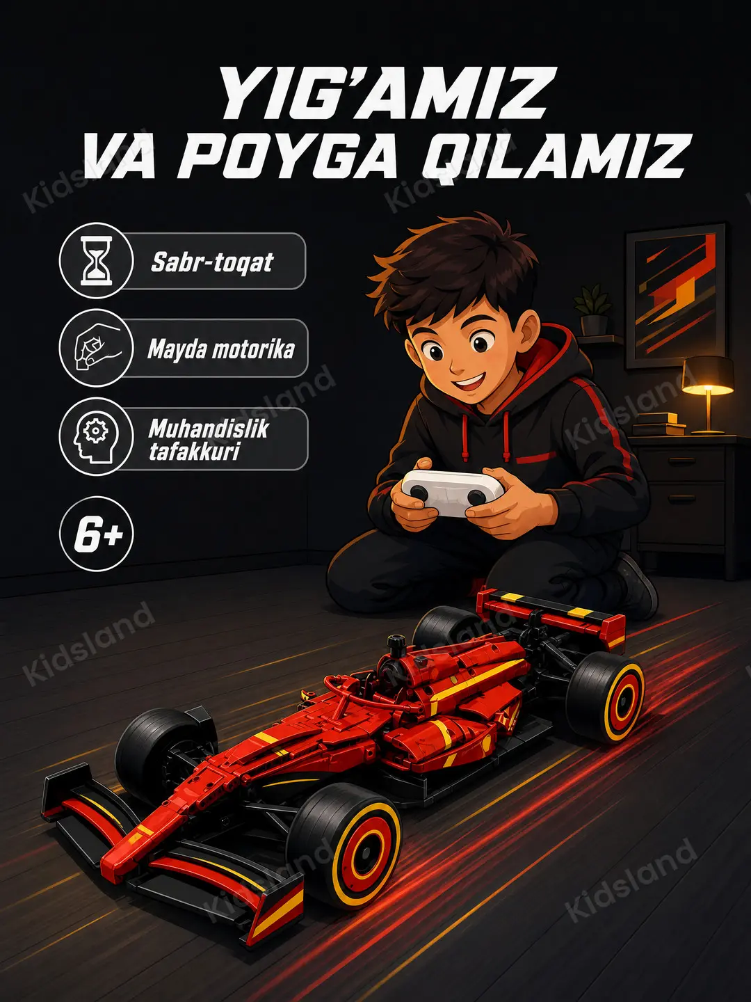 Radioboshqariladigan konstruktor Formula-1 bolidi Luck Brick, 1:10 masshtab, 1088 detallar — 11-rasm