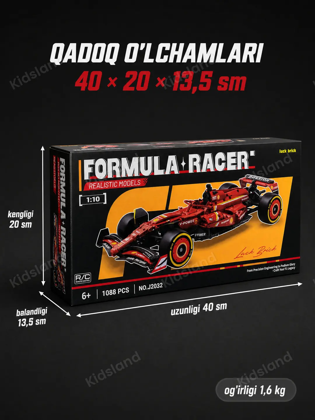 Radioboshqariladigan konstruktor Formula-1 bolidi Luck Brick, 1:10 masshtab, 1088 detallar — 12-rasm