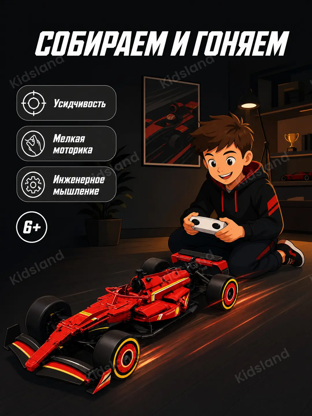 Radioboshqariladigan konstruktor Formula-1 bolidi Luck Brick, 1:10 masshtab, 1088 detallar — 5-rasm