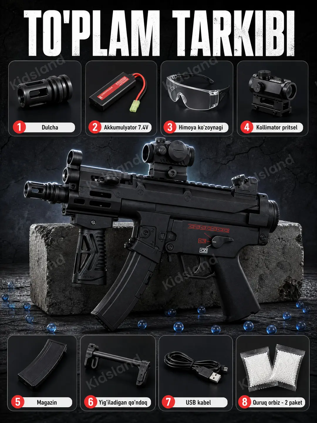 Orbiz avtomati UTG MP5K gidrobol uchun neylon taktik qurol — 5-rasm